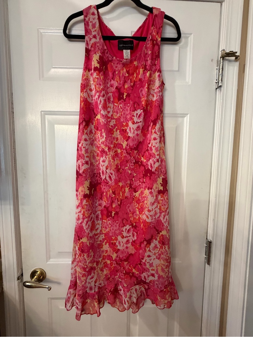 connected apparel Hot Pink Floral Print Sleeveless lined Dress size 14 - Picture 5 of 10